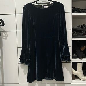 Parker navy velvet bell sleeve dress
